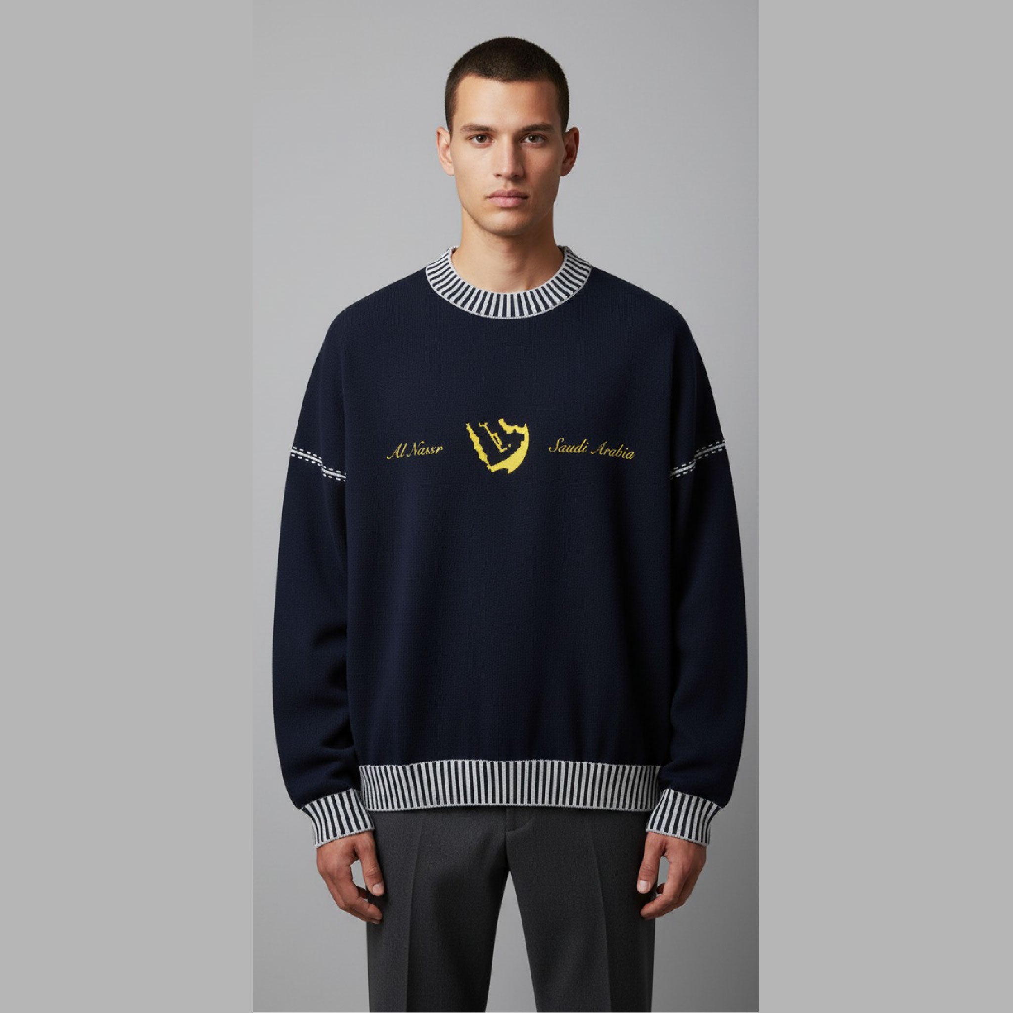 Black sweatshirt with yellow details on it