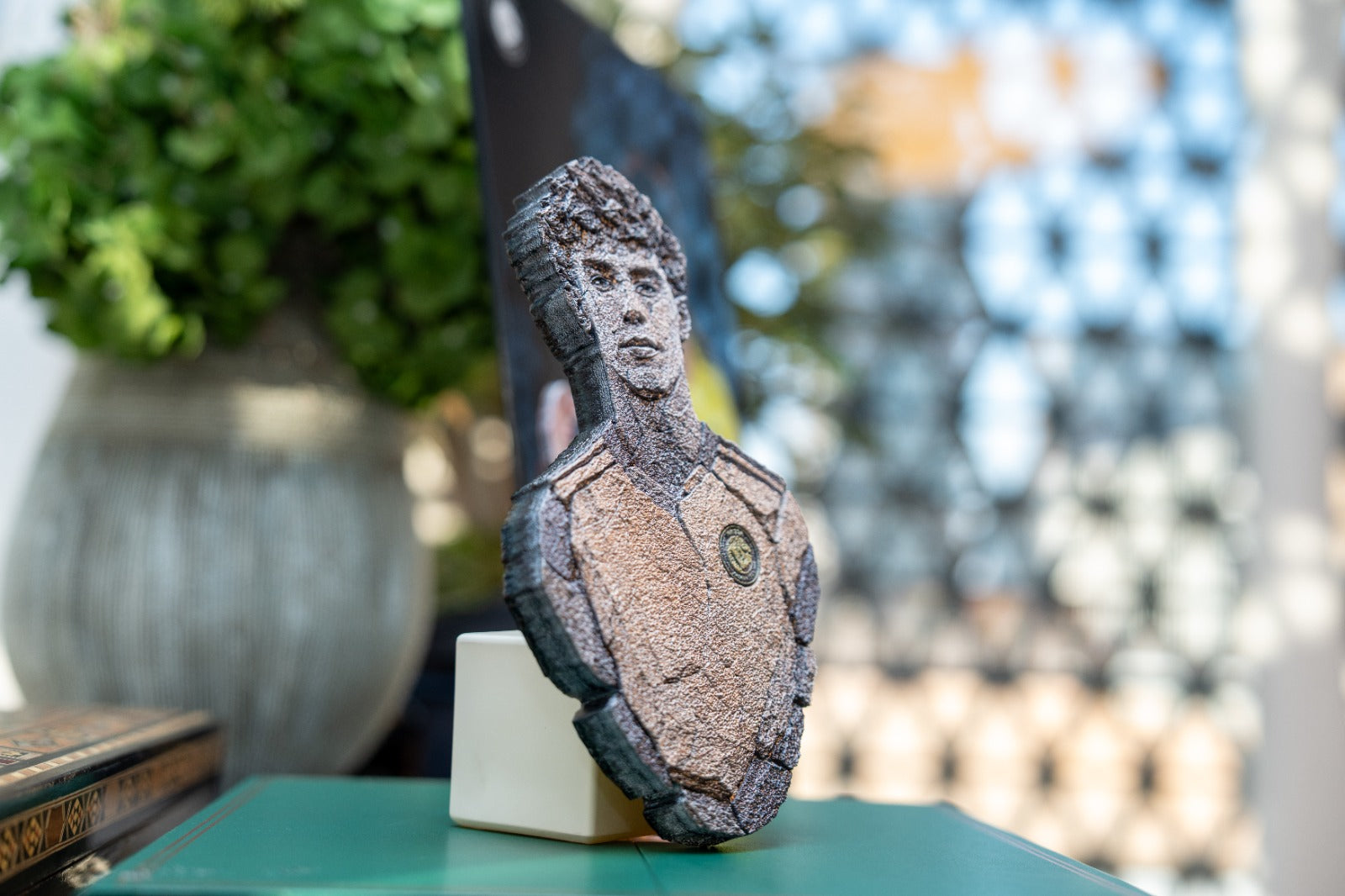 Al Nassr stone bust sculpture side angle on display