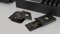 Al Nassr FC Baloot deck of cards fanned out showing black matte finish with gold foil court card art