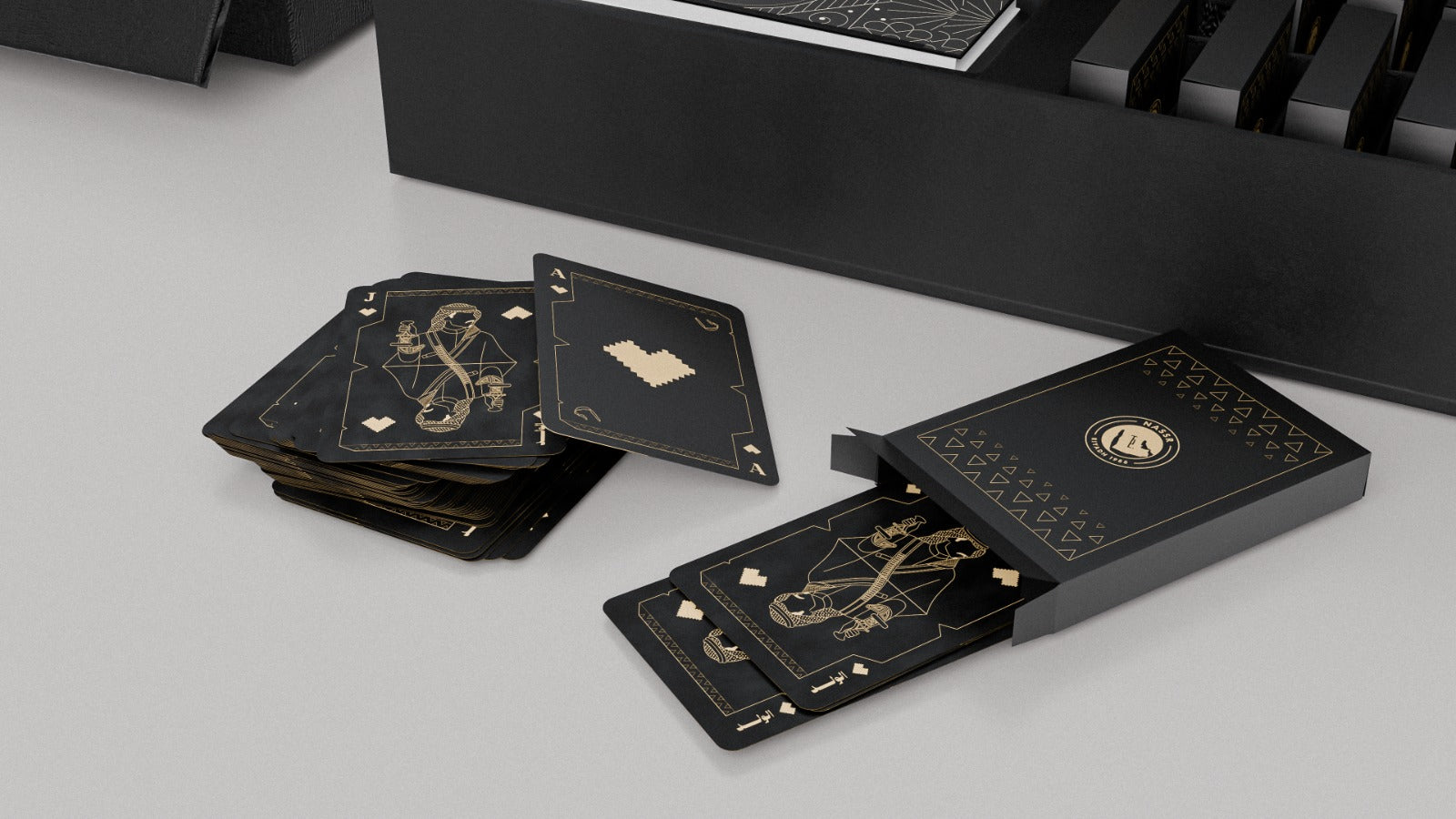 Al Nassr FC Baloot deck of cards fanned out showing black matte finish with gold foil court card art