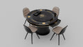 Al Nassr FC Luxury Baloot Table — full overhead view with 4 chairs showing matte black surface and gold Nassr crest