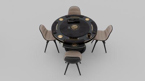Al Nassr FC Baloot Table — top-down view without chairs showing full round surface, card shuffler, and cup holders
