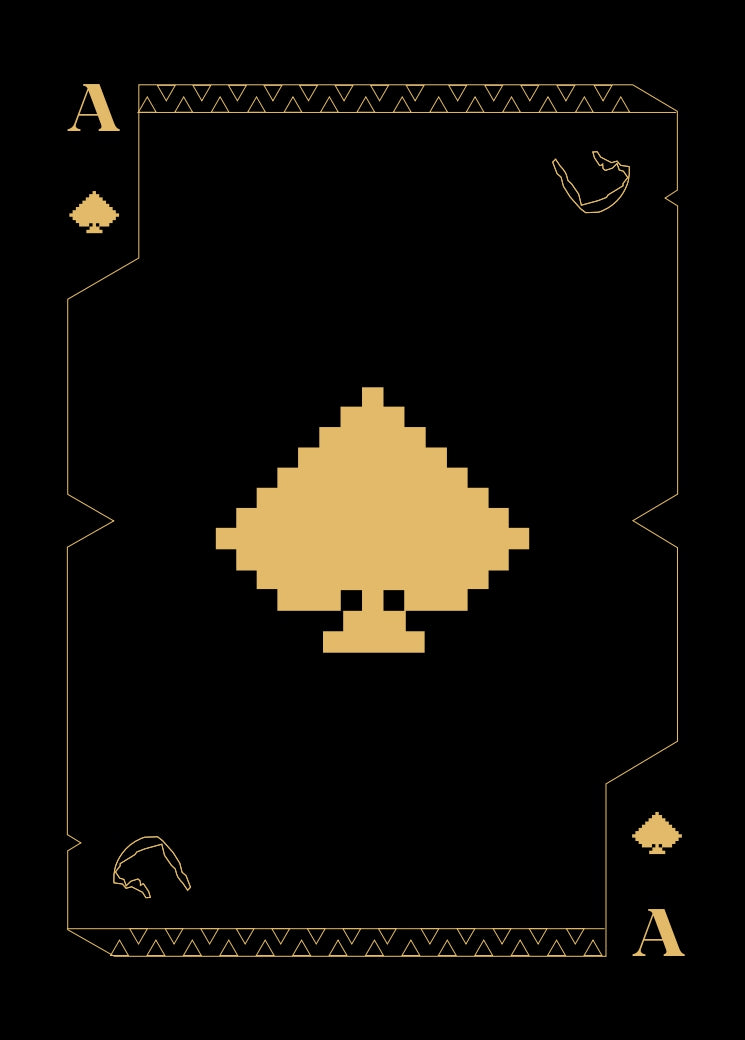 Al Nassr FC Baloot Jack of Spades — Saudi man in traditional dress holding sword, black and gold line art