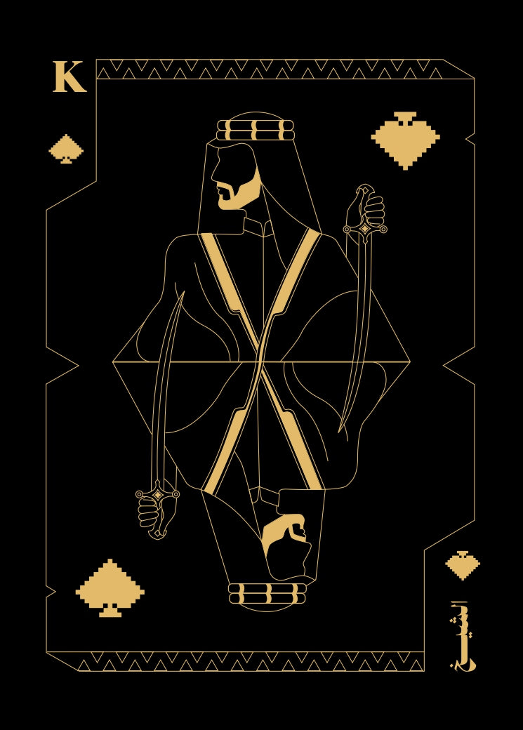 Al Nassr FC Baloot card back design — black matte with gold geometric Saudi pattern and Al Nassr FC crest